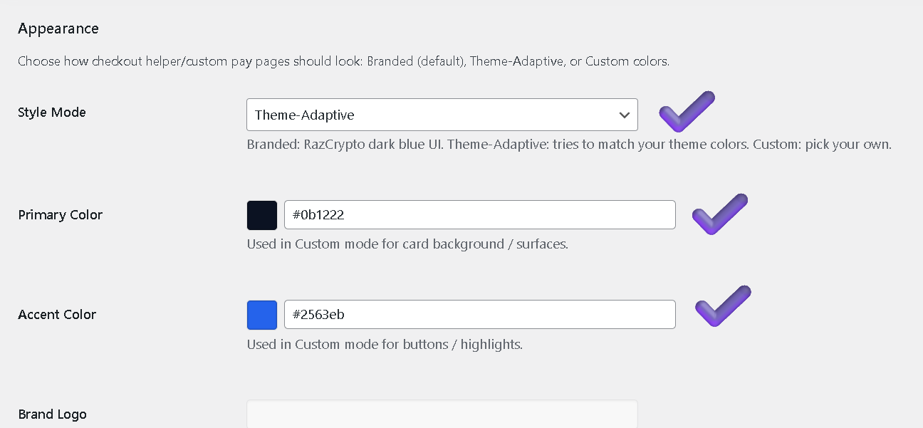 Appearance options — Branded, Theme-Adaptive, Custom colors