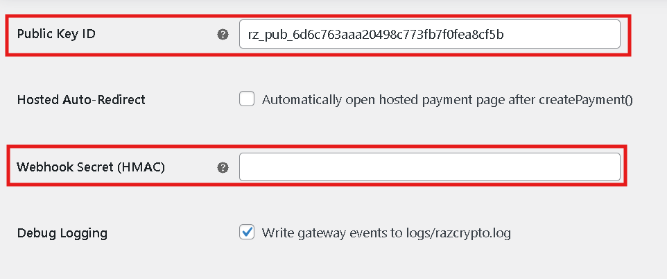 Webhook settings with HMAC secret field